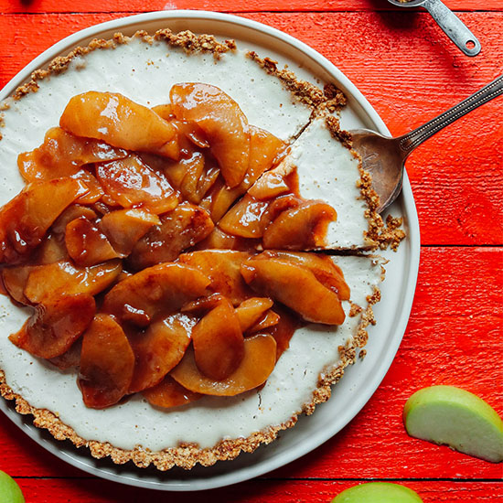 Removing a slice of Caramel Apple Tart from a plate