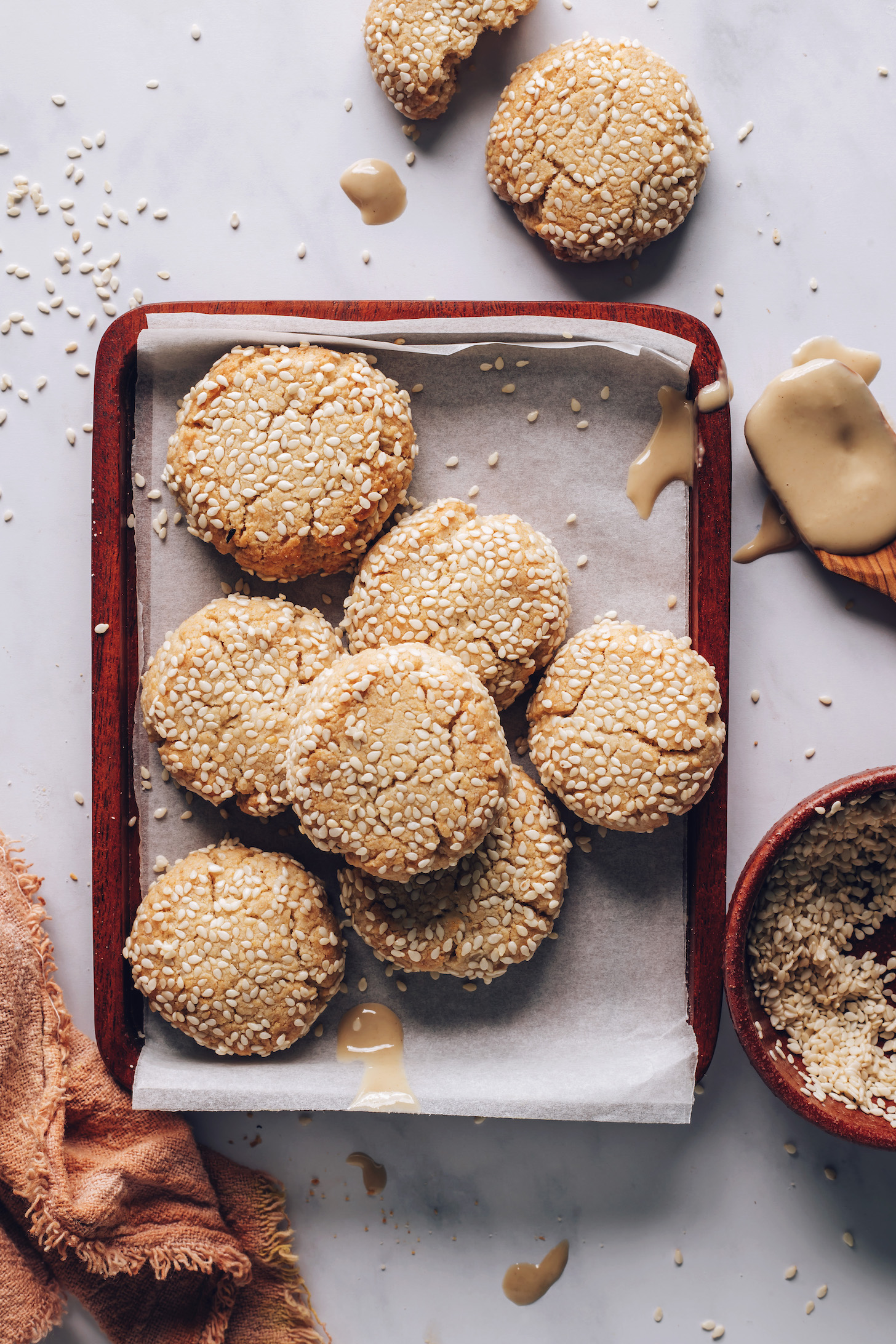 Wood plate with gluten-free vegan tahini cookies