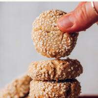 Baking sheet of easy vegan and gluten-free tahini cookies