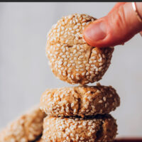 Baking sheet of easy vegan and gluten-free tahini cookies