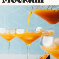 Pouring our spicy passion fruit mocktail into a glass