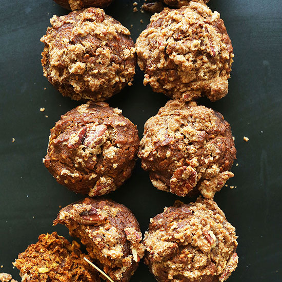 Two columns of Vegan Pumpkin Crumb Muffins