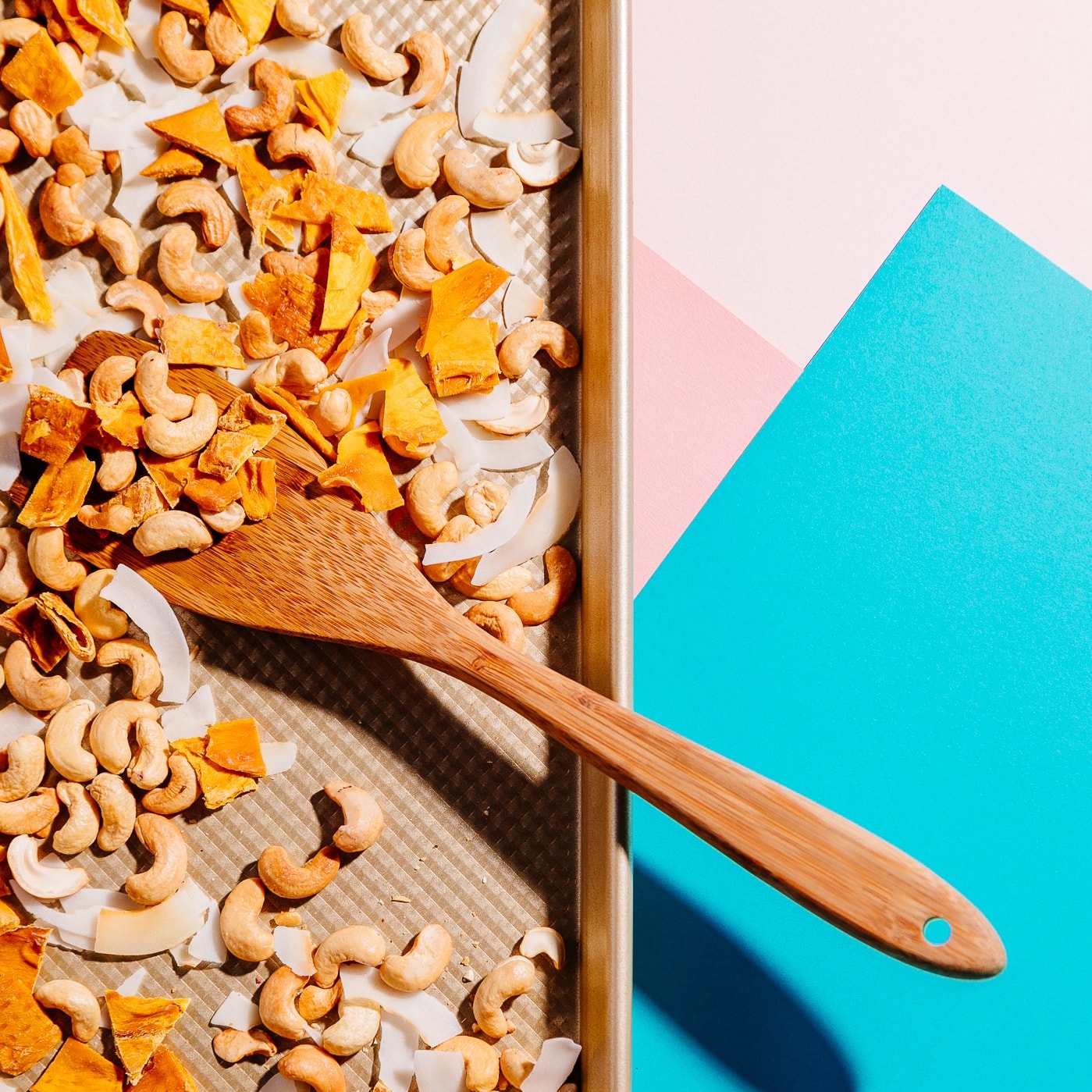 Tray of Tropical Trail Mix for a delicious and easy vegan snack