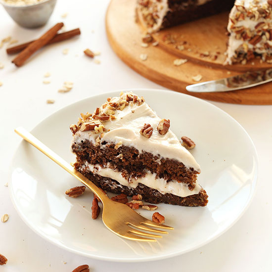 Slice of Vegan Apple Gingerbread Cake on a small plate